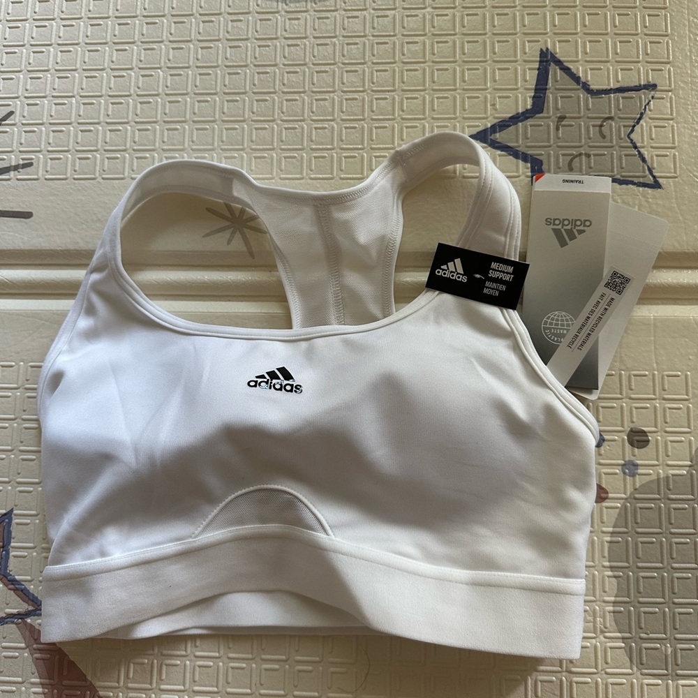 adidas White Racerback Sports Bra with Logo Band